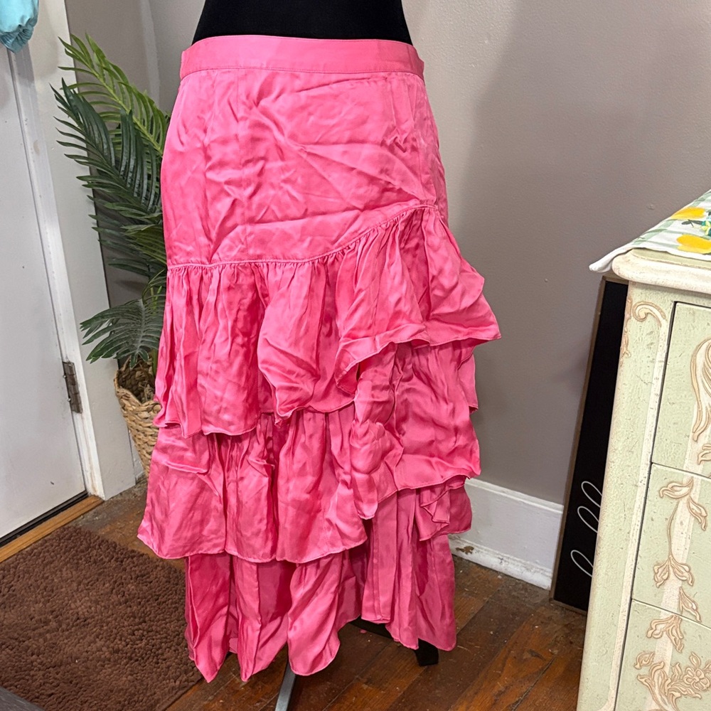 cinq a sept Hot Pink Tiered Ruffle Maxi Skirt